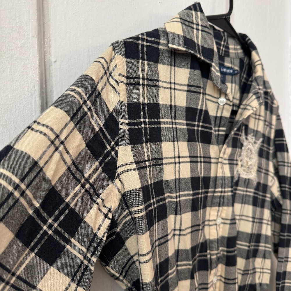 Ralph Lauren Cotton Wool Plaid Slim Fit Shirt Beaded Crest Brown Preppy Academia - Picture 4 of 11